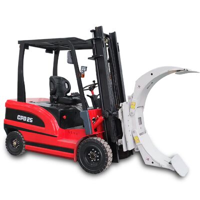 Four Wheel Electric Forklift 2,5 Ton 2500kg dengan Clamp Attachment Full Electric Baterai Besar Operasi Efisiensi Tinggi